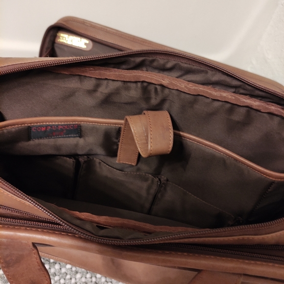 HIT Tech Soft Brown Genuine Leather Laptop Computer Shoulder Bag Organizer - Picture 9 of 16